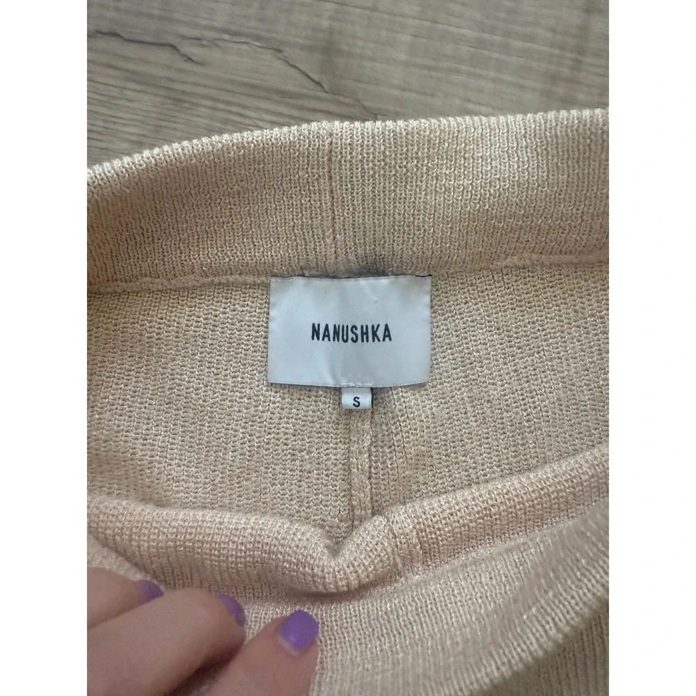 Nanushka High-Waisted Knit‎ Wide-Leg Trousers in Cream/Oatmeal - Size S